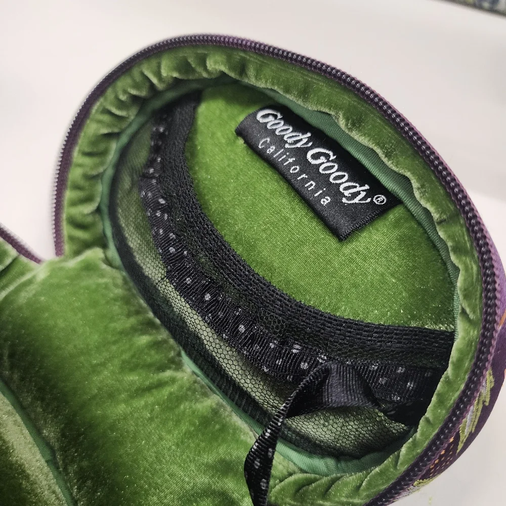 Goody Goody California Green & Purple Brocade Fabric Soft Travel Jewelry Box